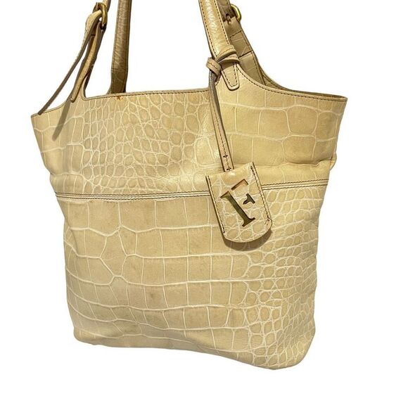Furla Leather Crocodile Embossed Cream Shoulder Bag Tote - Picture 2 of 11